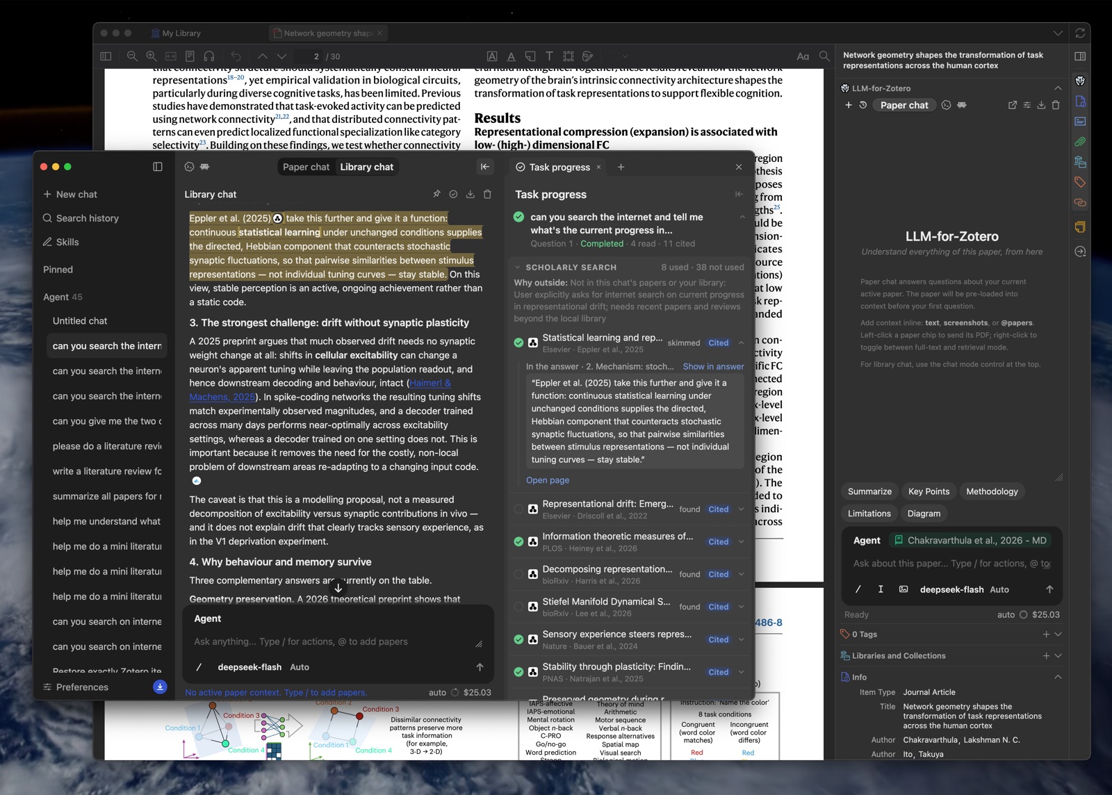 llm-for-zotero 助手在 Zotero 中的第二张截图
